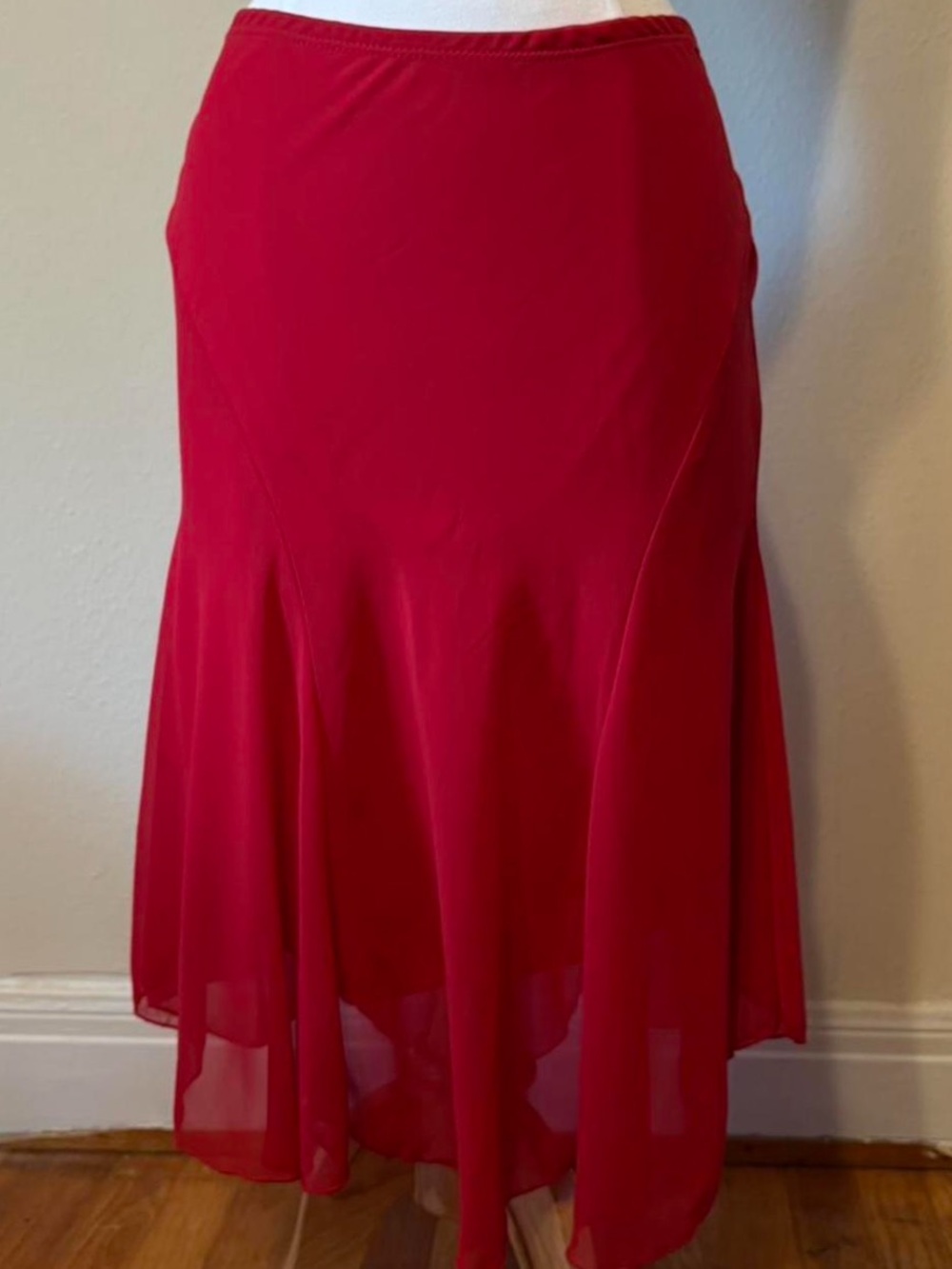 Vintage Red Chiffon Midi Skirt